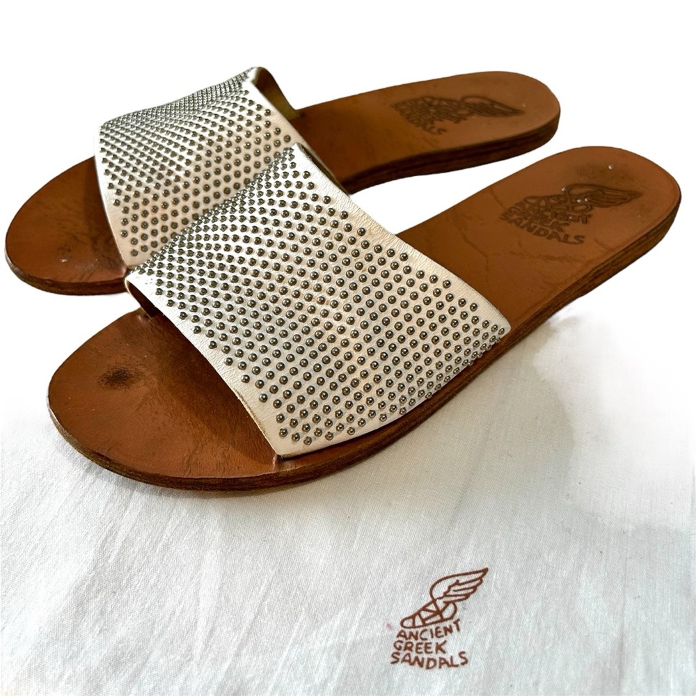 Ancient Greek Sandals Off White Studded Slide Sandals Sz 39